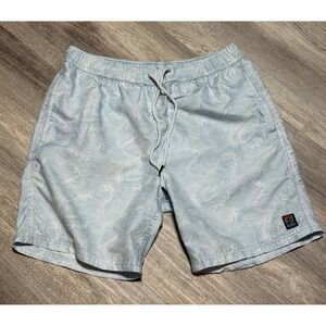 Micros Swim Trunks Men's Medium Blue White‎ Wave Pattern Drawstring Shorts